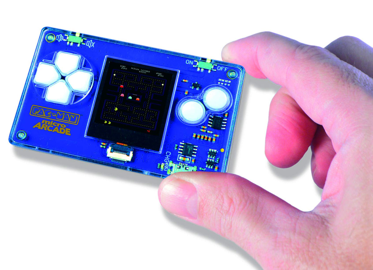 Micro Arcade Pacman Multi full-color screen delivers vivid retro visuals on trips.
