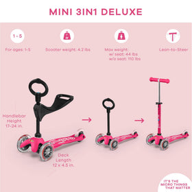 Micro Mini 3in1 Deluxe seat-height-adjustment demonstrates adaptable seating for growing toddlers.