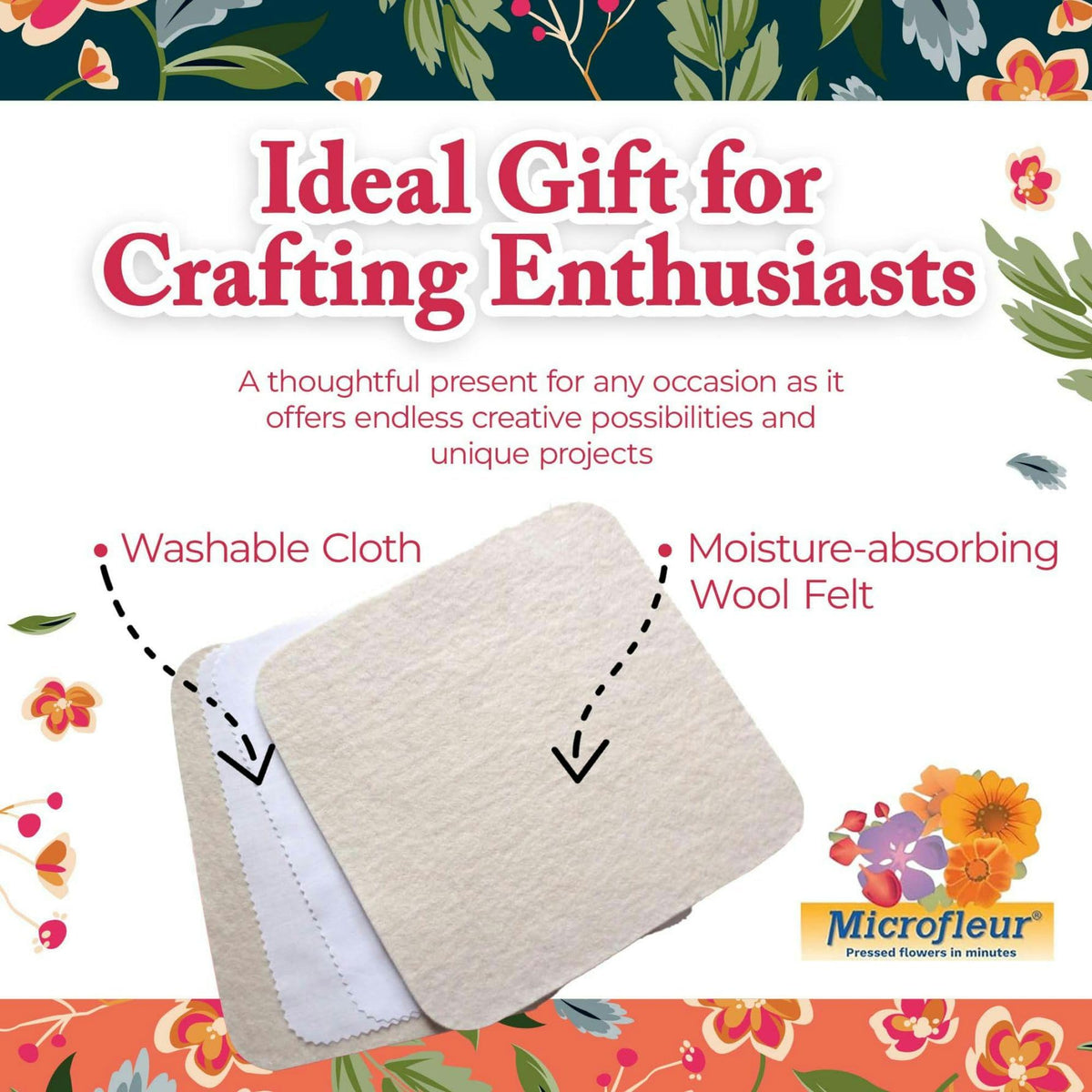Microfleur wool inserts ensure even drying of delicate blooms.