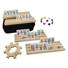 MIDOLITE Mexican Train Dominoes set with portable case for easy on-the-go play.