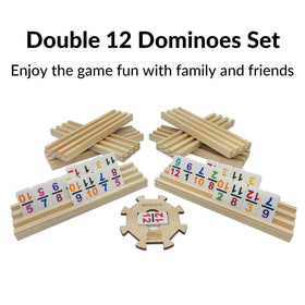 MIDOLITE wooden racks holding domino tiles securely during play.