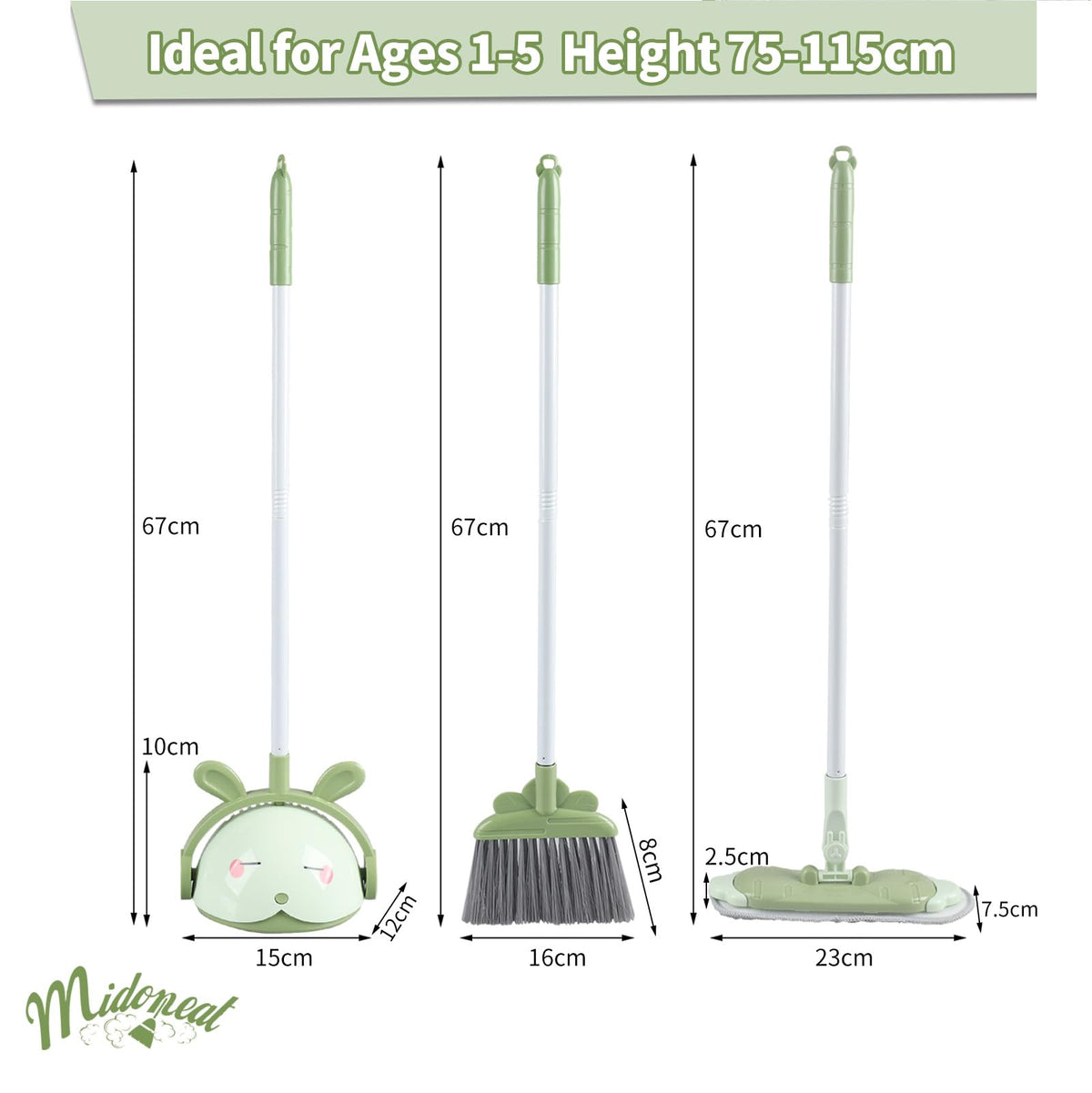 Midoneat Kids Cleaning Toy Set includes kid-sized mop and cloth for easy cleaning play