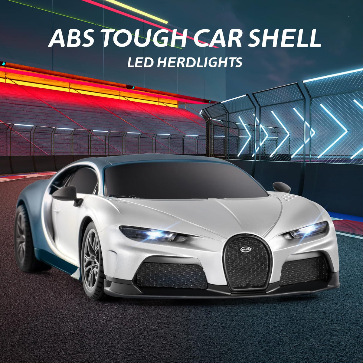MIEBELY Bugatti Chiron RC Car rear view showcases precise detailing.