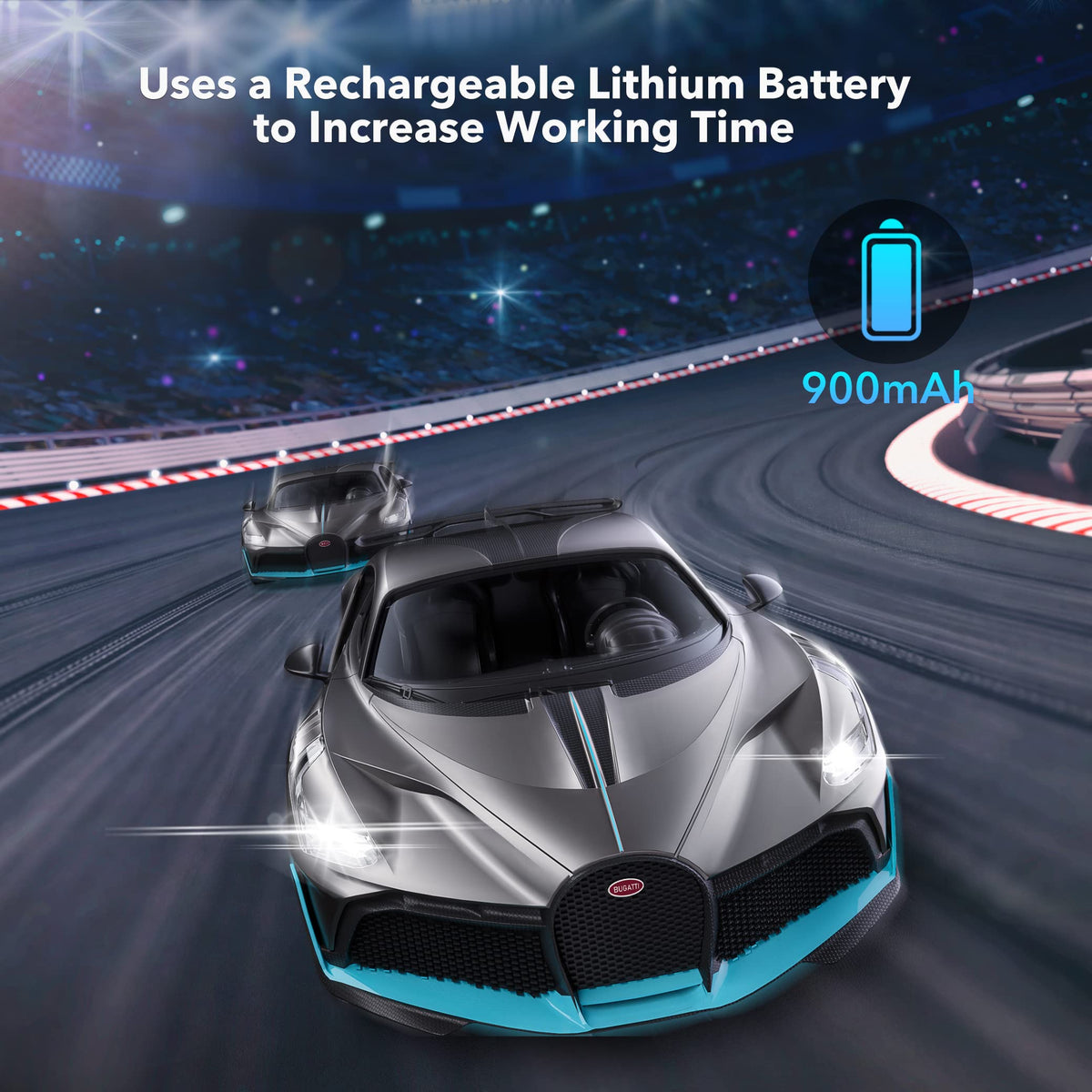 MIEBELY Bugatti Divo RC car side view, compact size ideal for quick races