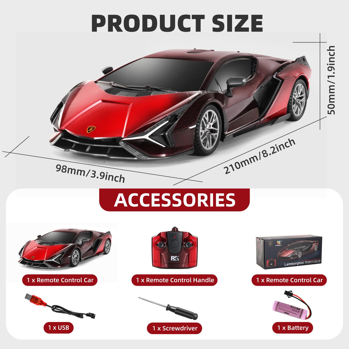 MIEBELY Lamboghini RC car durable ABS body withstands indoor and outdoor use.