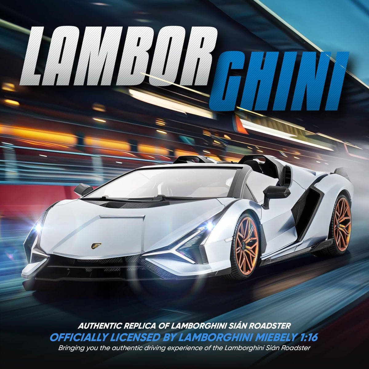 MIEBELY Lamborghini RC car side view showcasing sleek design and scale accuracy
