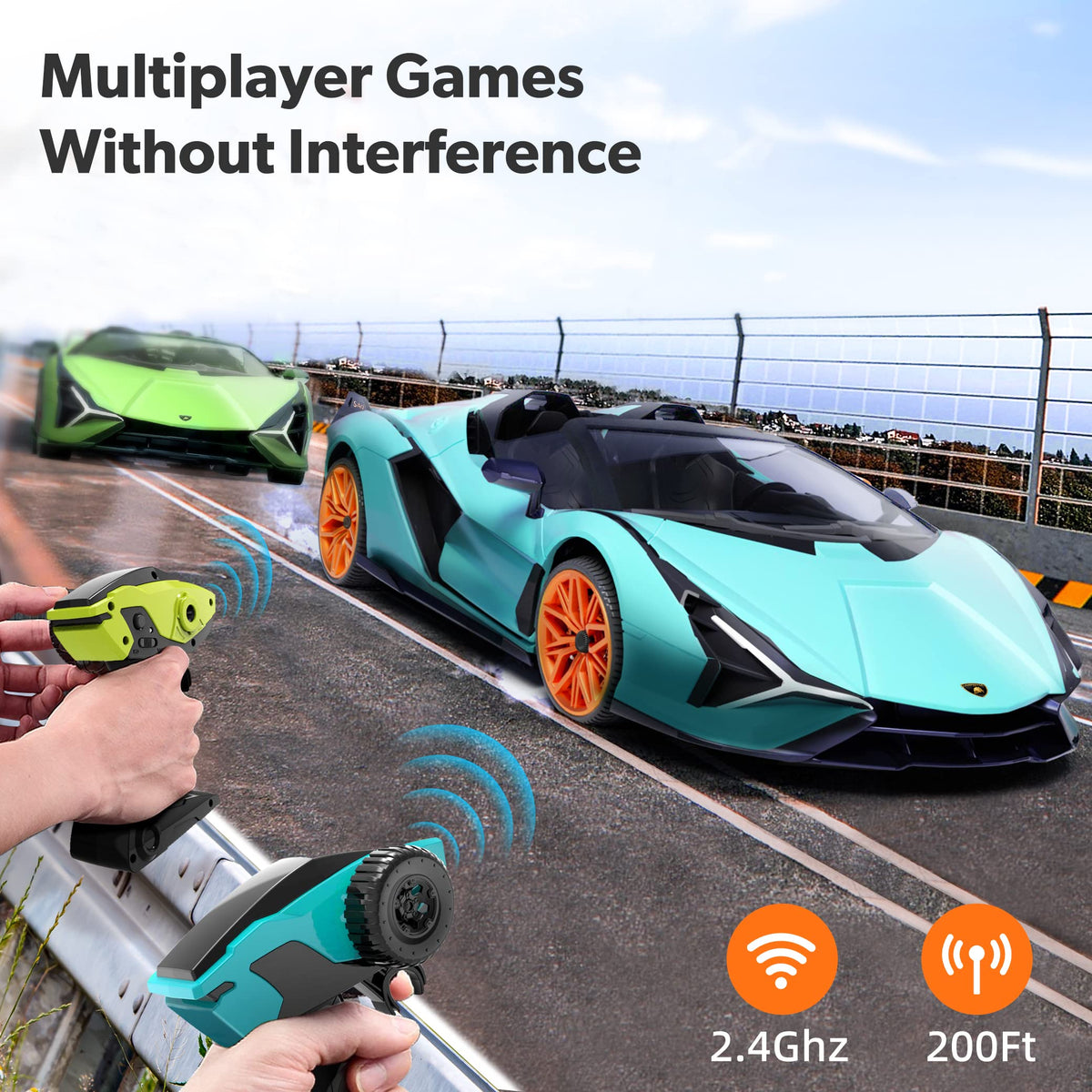 MIEBELY Lamborghini RC car 2.4GHz remote enables smooth, interference-free control.