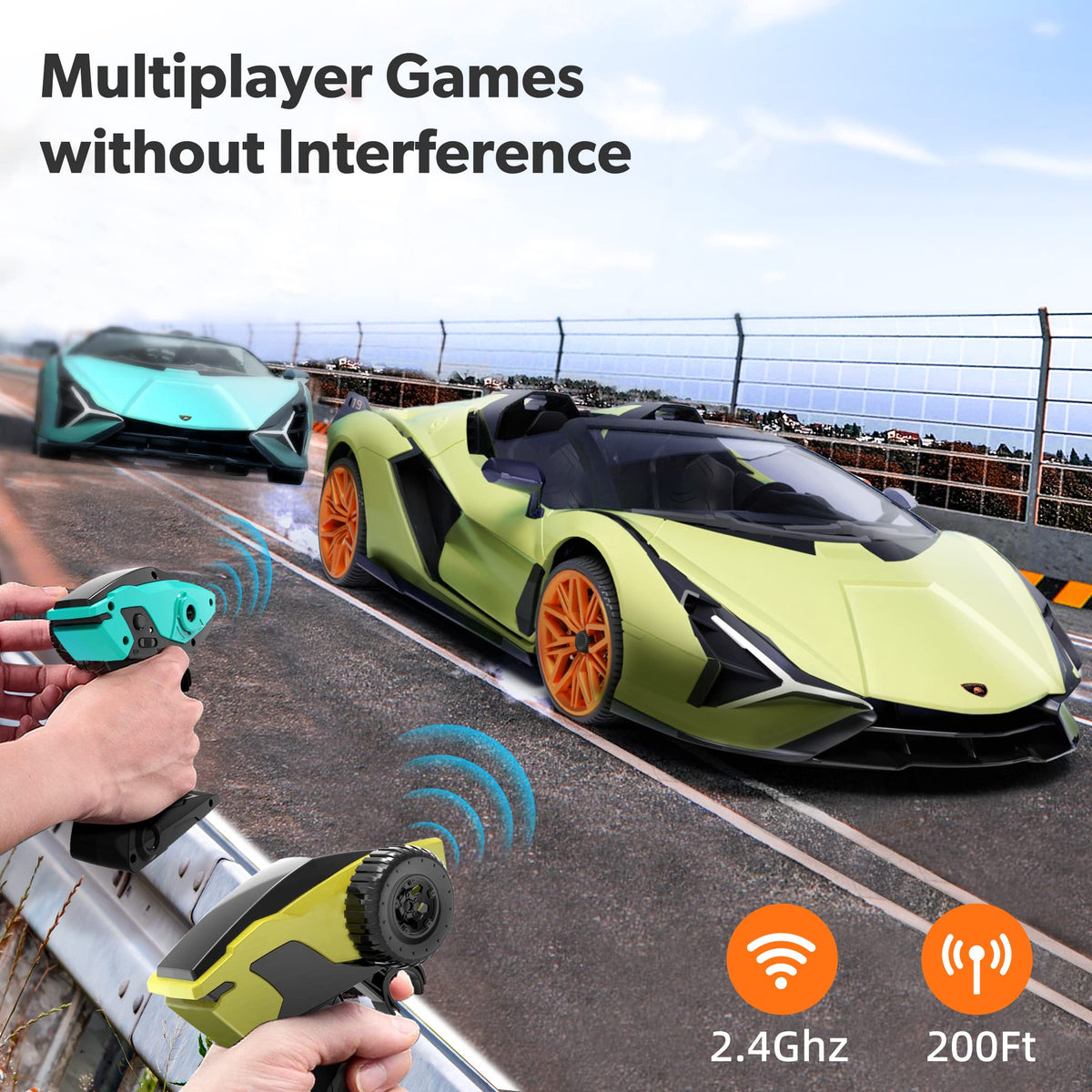 MIEBELY Lamborghini RC Car 7.4V 900mAh battery for longer play sessions.
