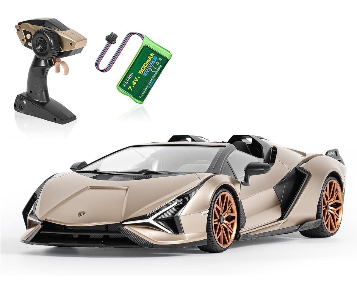 MIEBELY Lamborghini RC car front view with champagne finish and licensed branding.