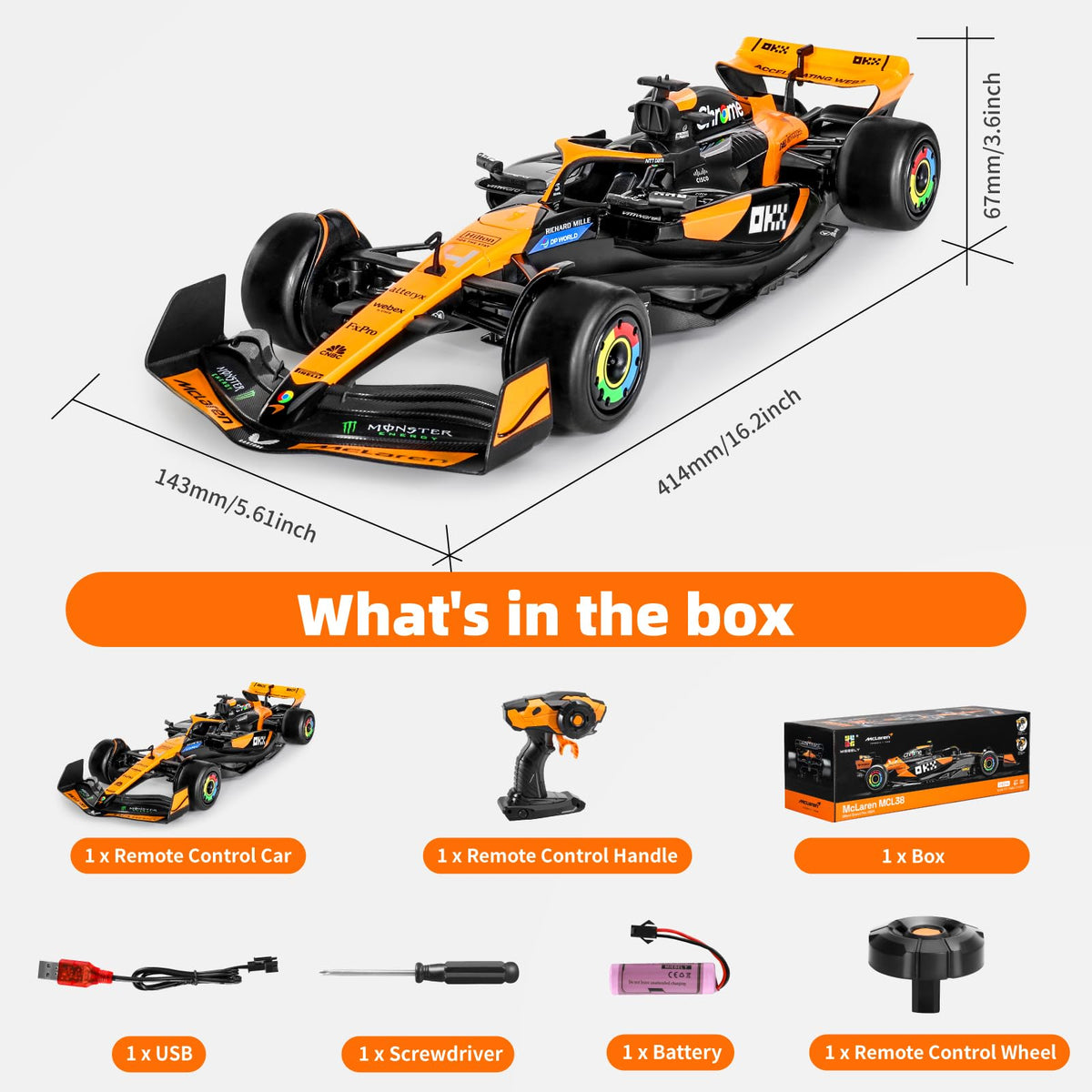 MIEBELY McLaren RC car glossy surface reflects quality ABS build and durability.