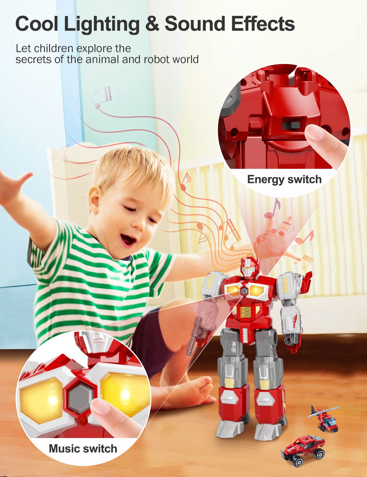 MIEBELY Transforming Toys: lights and sounds boost pretend adventures.