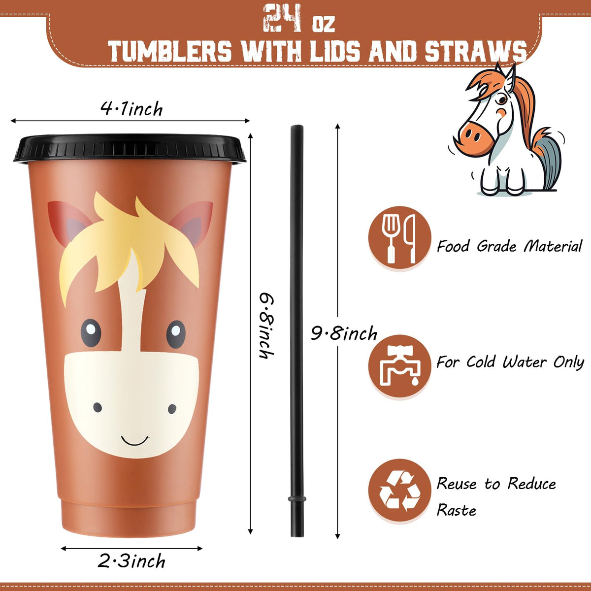 Mifoci 24oz horse tumbler with cap ideal for events.