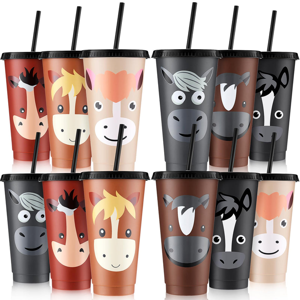 Mifoci horse cups with lids and straws for easy party serving.