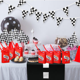Mifoci race car cups in a busy party show versatile use.
