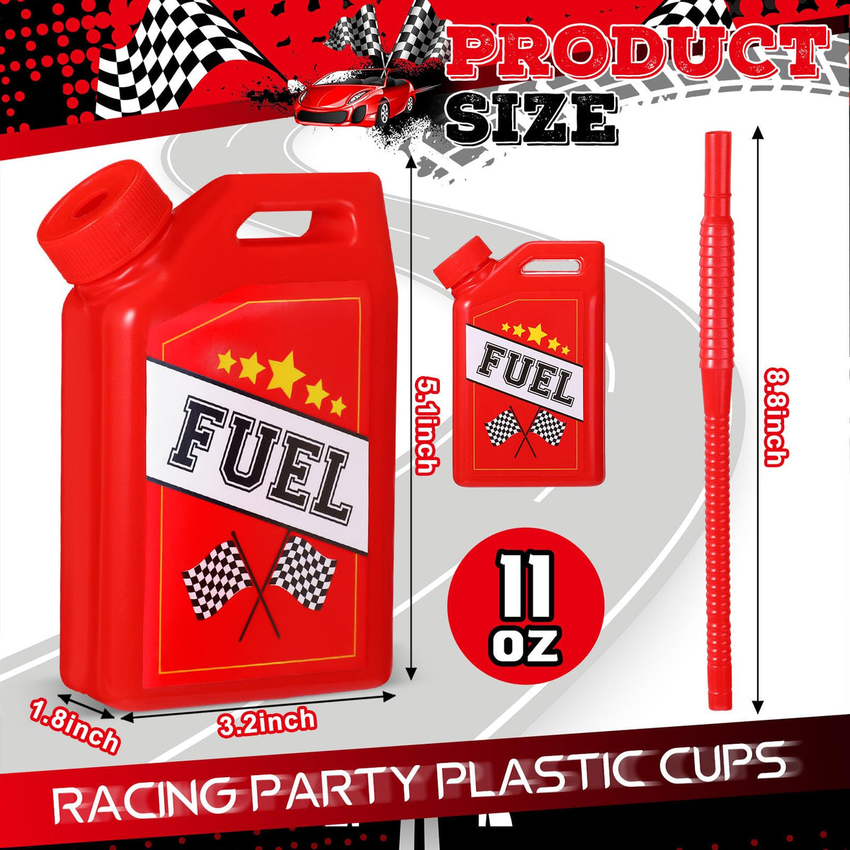 Mifoci red-design race car cups brightening a festive birthday table.