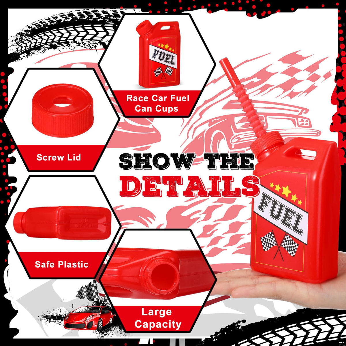 Mifoci red race car theme cups 11oz bright and party-ready.