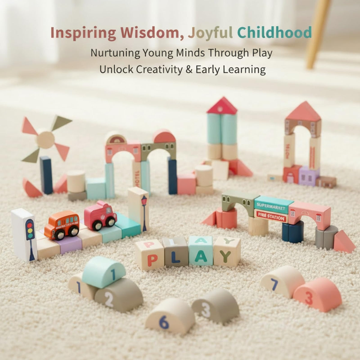 Migargle blocks with smooth sanding and rounded edges for safe toddler play.