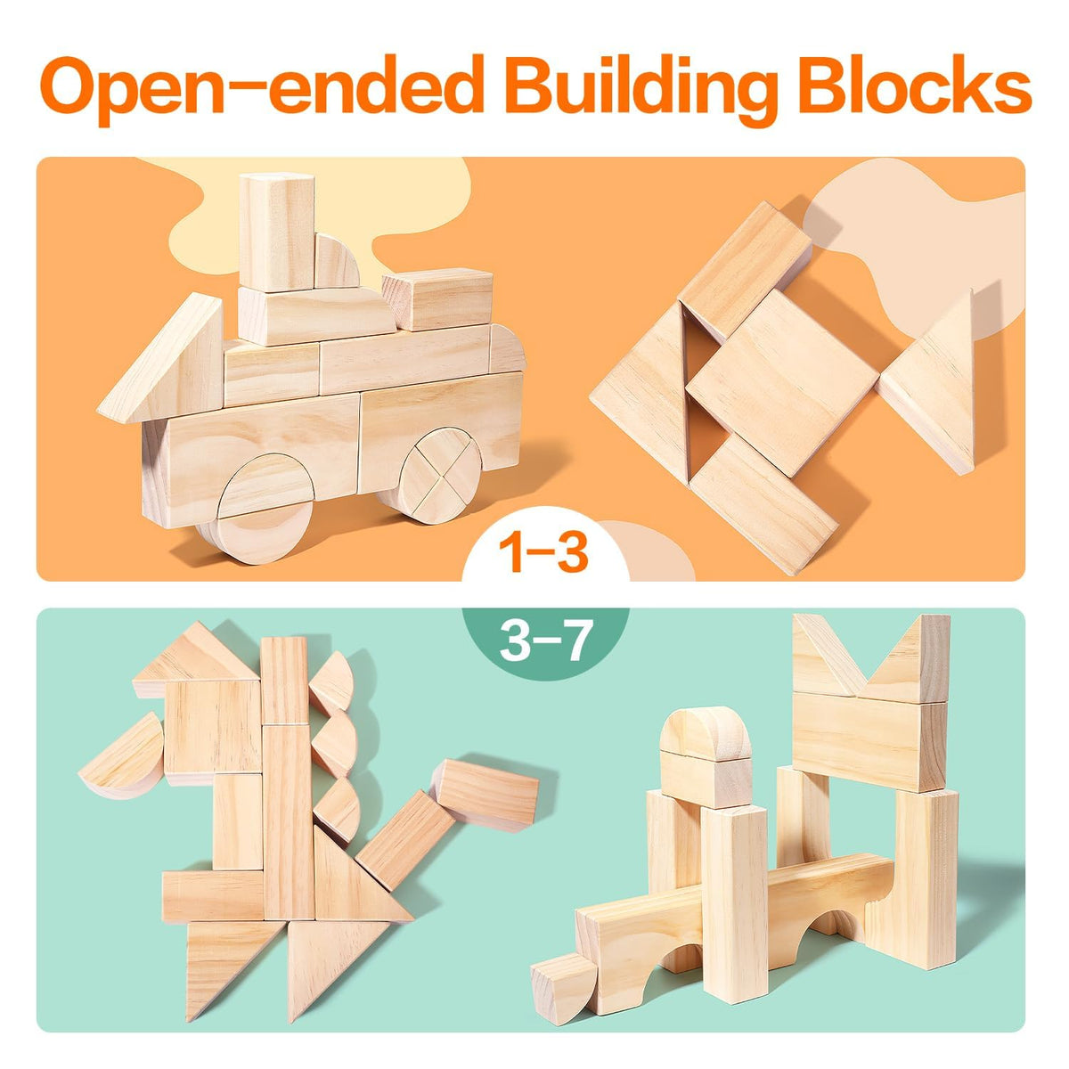 Migargle large wooden blocks set castle-build encourages imaginative construction and fine motor skills.