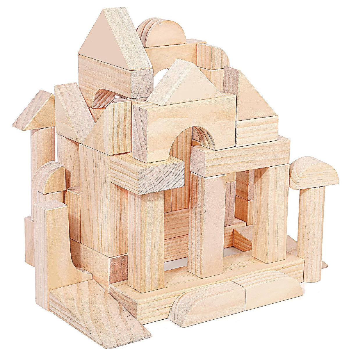 Migargle large wooden blocks set pile shows versatile shapes for creative building.