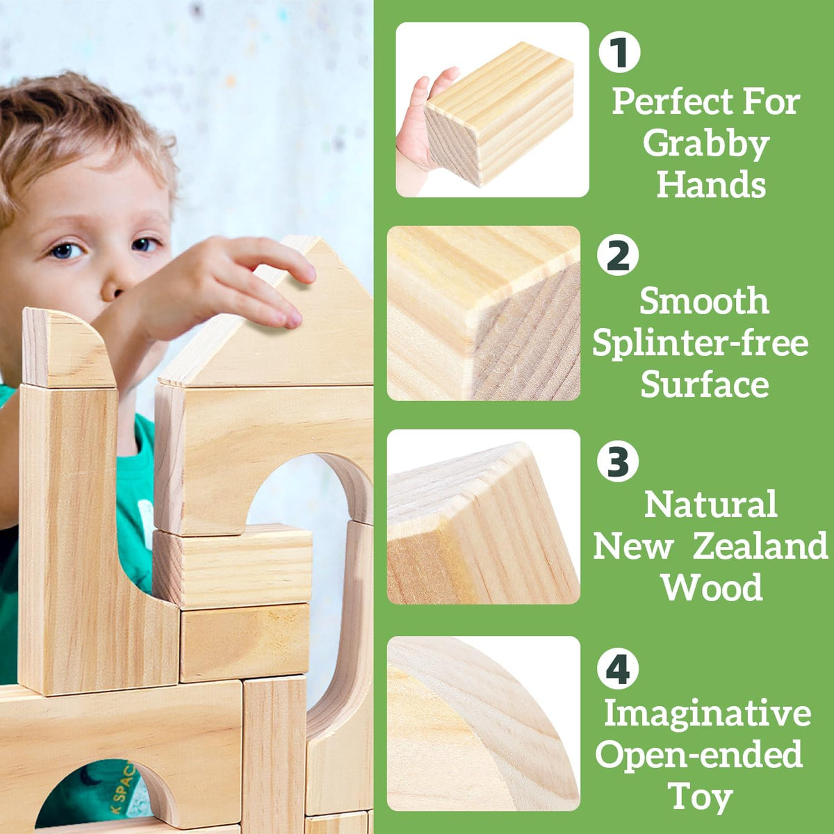 Migargle large wooden blocks set storage box keeps toys organized after play.
