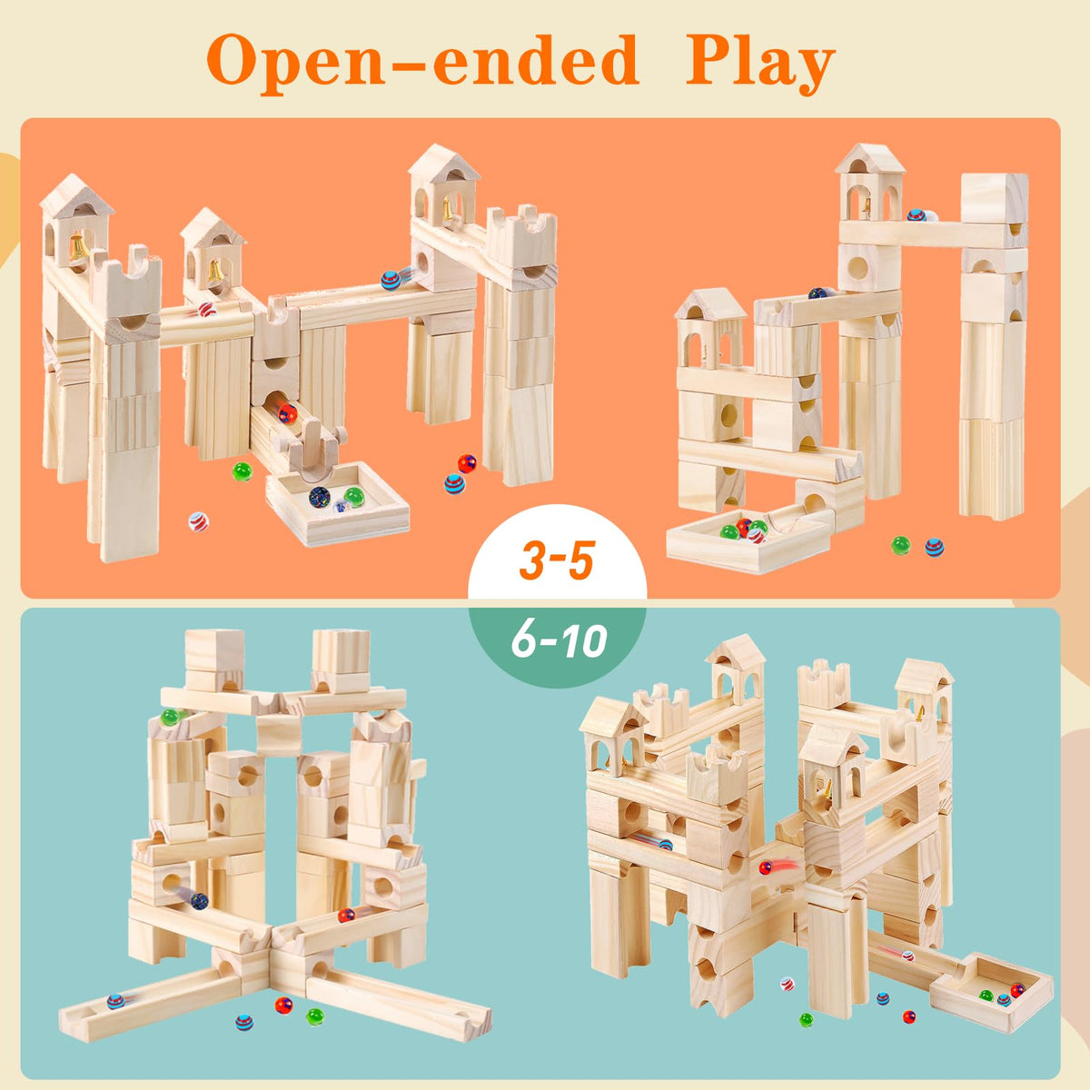 Migargle wooden blocks in natural pine emphasize safe, eco-friendly engineering play.