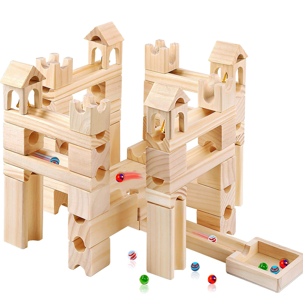 Migargle wooden marble run cover showcases natural pine beauty ideal for curious, imaginative play.