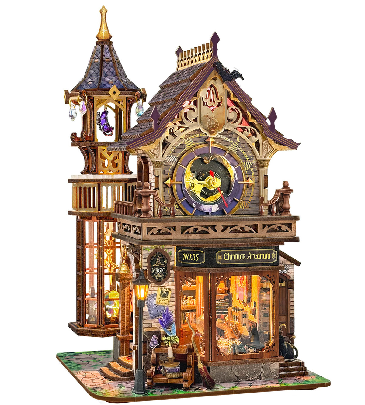 Miggley DIY Miniature House Kit clock shop front detail for shelf decor