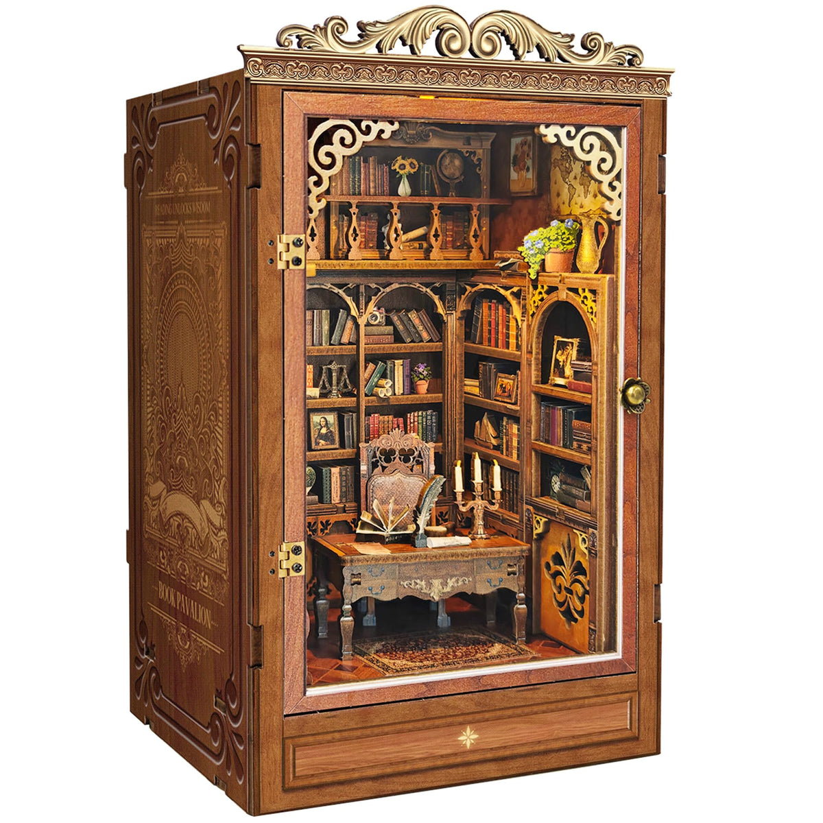 Miggley Time Book House with lit windows adds cozy library ambience to any shelf.