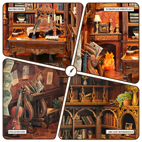 Miggley wooden booknook on bookshelf blending historic charm and modern style.