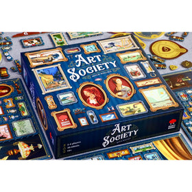 Mighty Boards Art Society game components close-up with tactile art cards