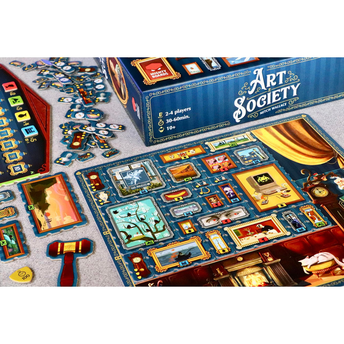 Mighty Boards Art Society wall display showing a curated gallery setup