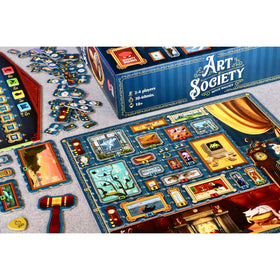 Mighty Boards Art Society wall display showing a curated gallery setup