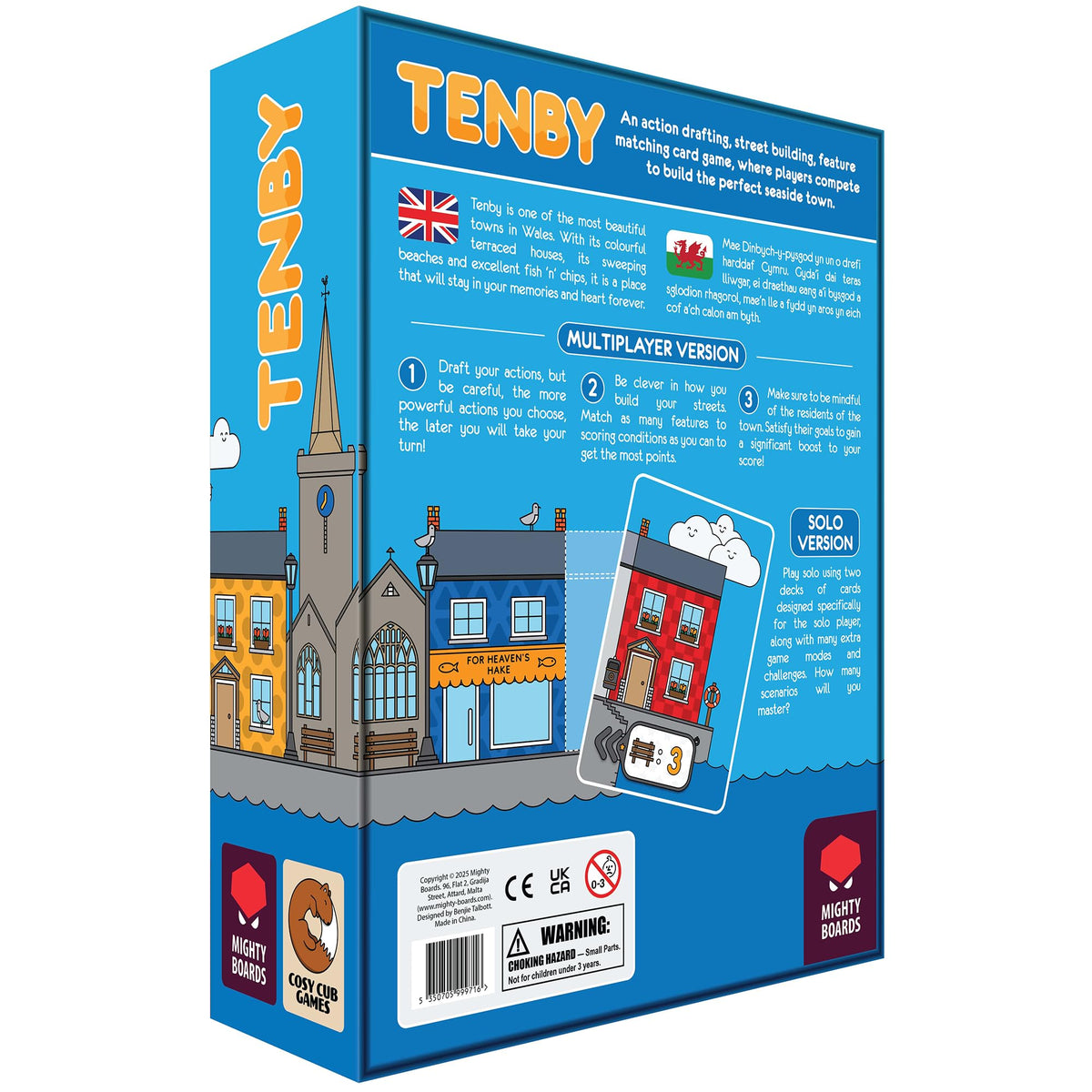 Mighty Boards Tenby street building showing terraces and landmarks for scoring potential.