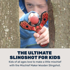Mighty Fun! Mischief Maker Slingshot in blue front view highlights kid-friendly design.