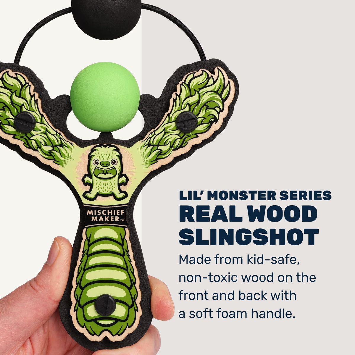 Mighty Fun! Mischief Maker slingshot monster character close-up emphasizes colorful charm for active play