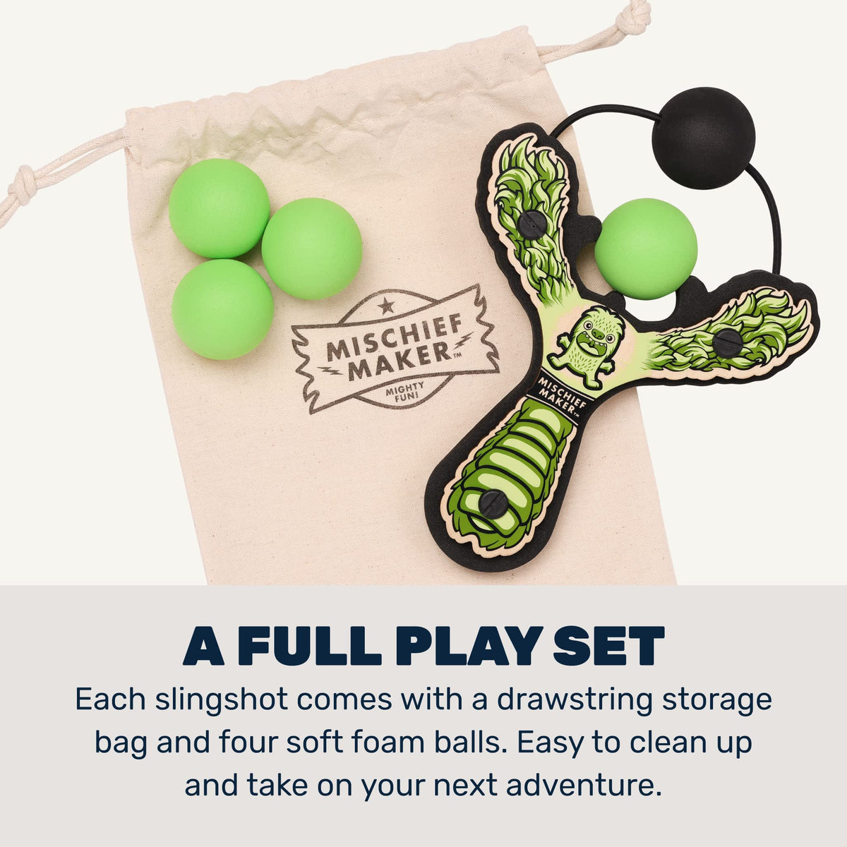 Mighty Fun! Storage bag image demonstrates easy transport and organized toy storage