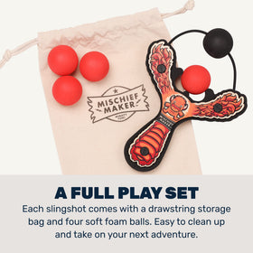 Mighty Fun! Drawstring storage bag close-up demonstrates tidy organization after play.