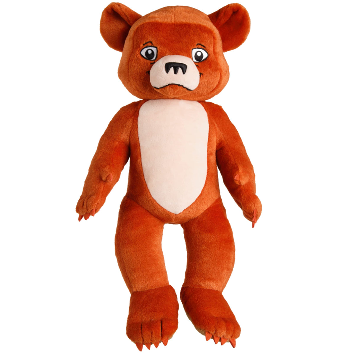 Mighty Mojo Little Bear plush, embroidery details, expressive face without hard plastic.