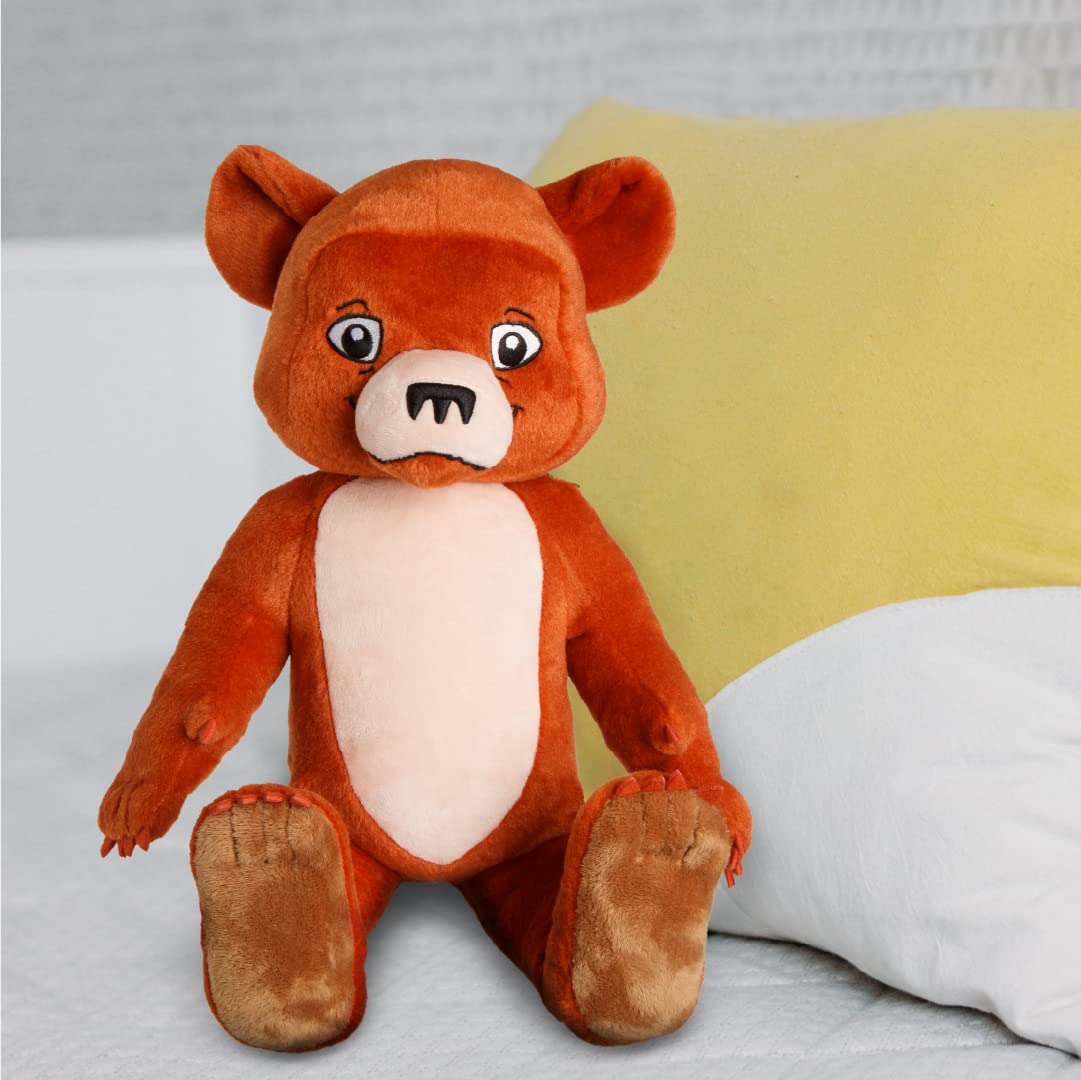 Mighty Mojo Little Bear plush, hugging scene, perfect bedtime companion.