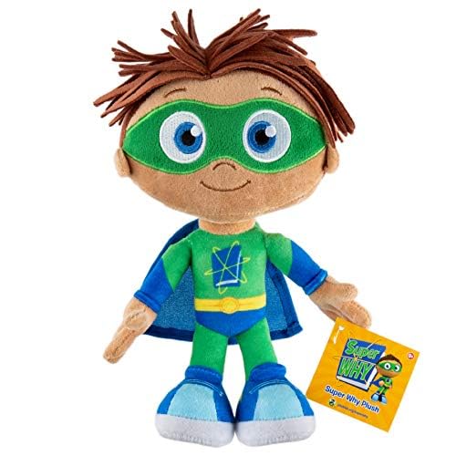 Embroidered features on Mighty Mojo Super Why plush Whyatt for detailed appeal.