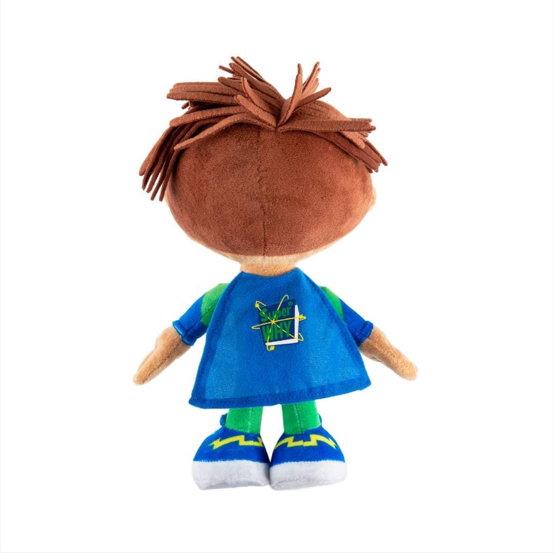 Machine-washable outer fabric on Mighty Mojo Super Why plush for easy cleaning.