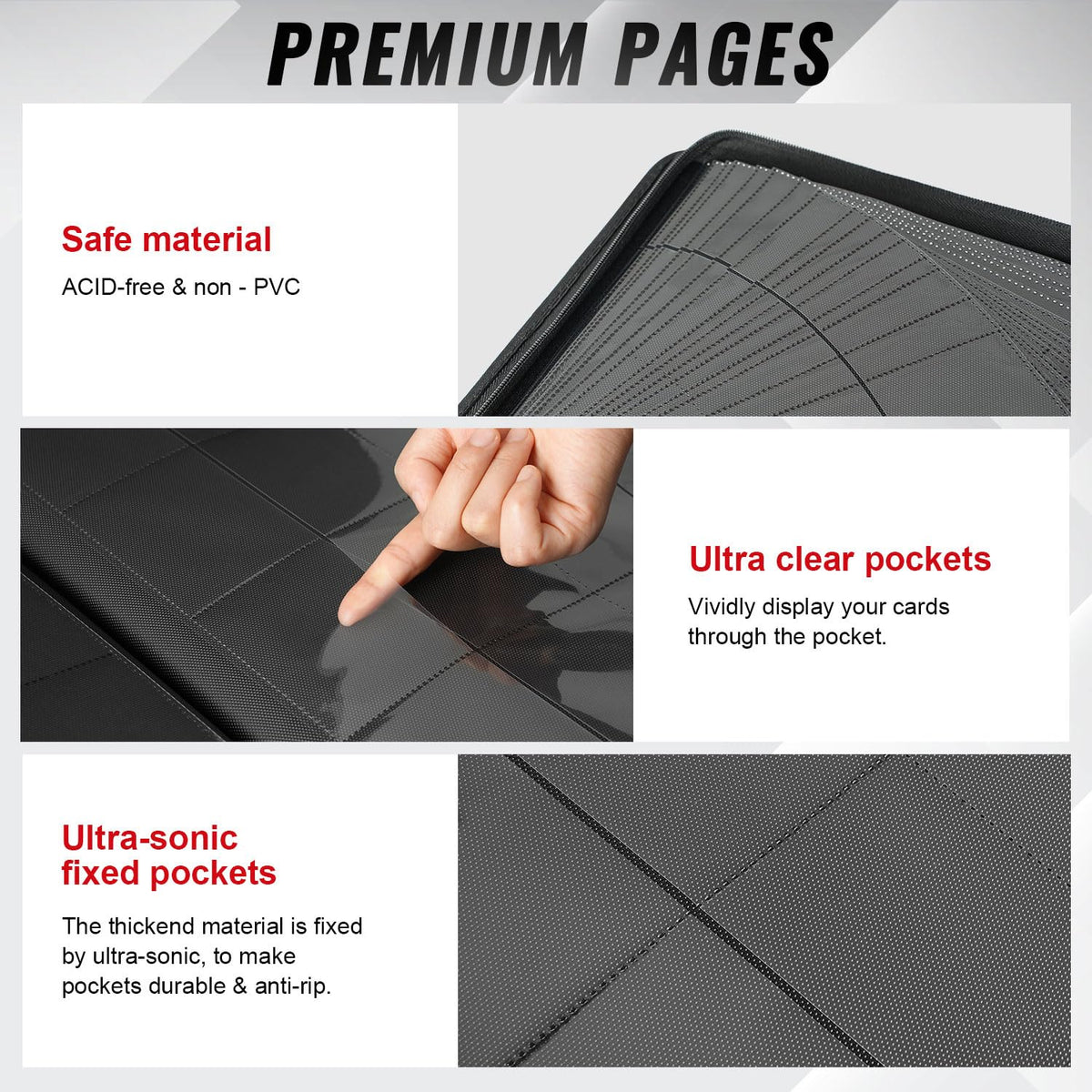 Crystal-clear Migitec pockets reveal card details clearly.