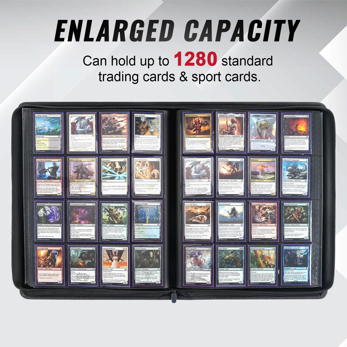 Wide spine on Migitec binder reduces card bending when loaded.
