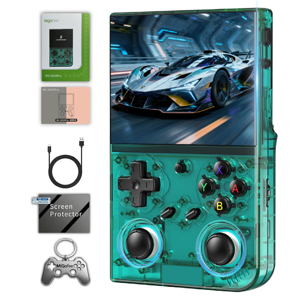 Migofee RG35XX Pro with a vivid 3.5-inch IPS screen for crisp retro gaming on the go.