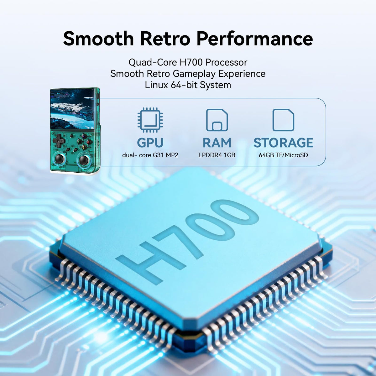 Migofee RG35XX Pro precise controls enhance arcade-style play with responsive dual sticks.