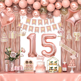 Miidenks rose gold fringe curtain decor creates a stunning party backdrop.
