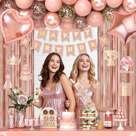 Miidenks rose gold Happy Birthday banner adds a festive focal point.