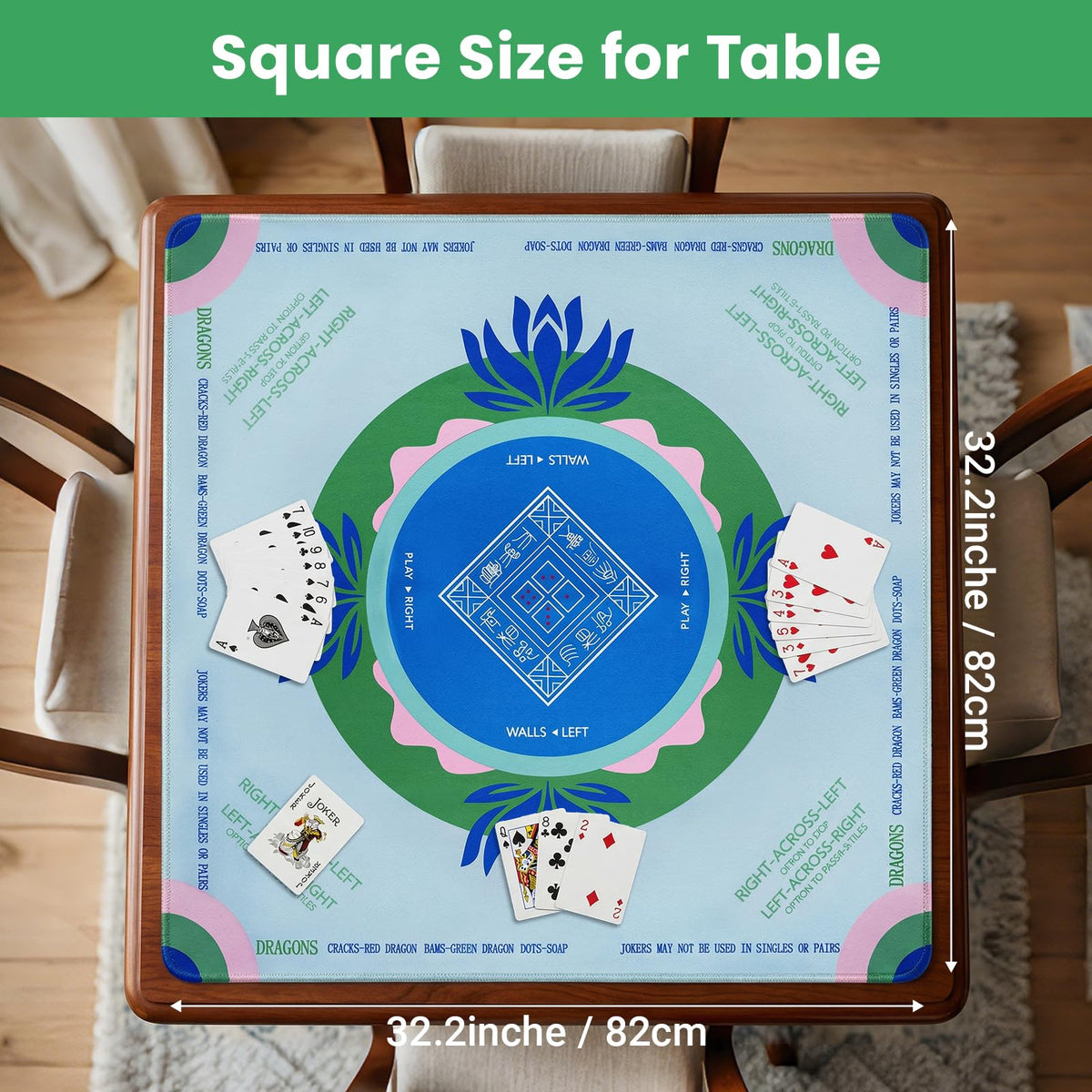 Mikccer Mahjong Mat anti-slip base prevents curling and shifts during play.