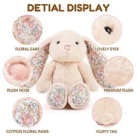 Mikee Fluffie bunny eyes emphasize safe, durable detailing that stays intact through hugs