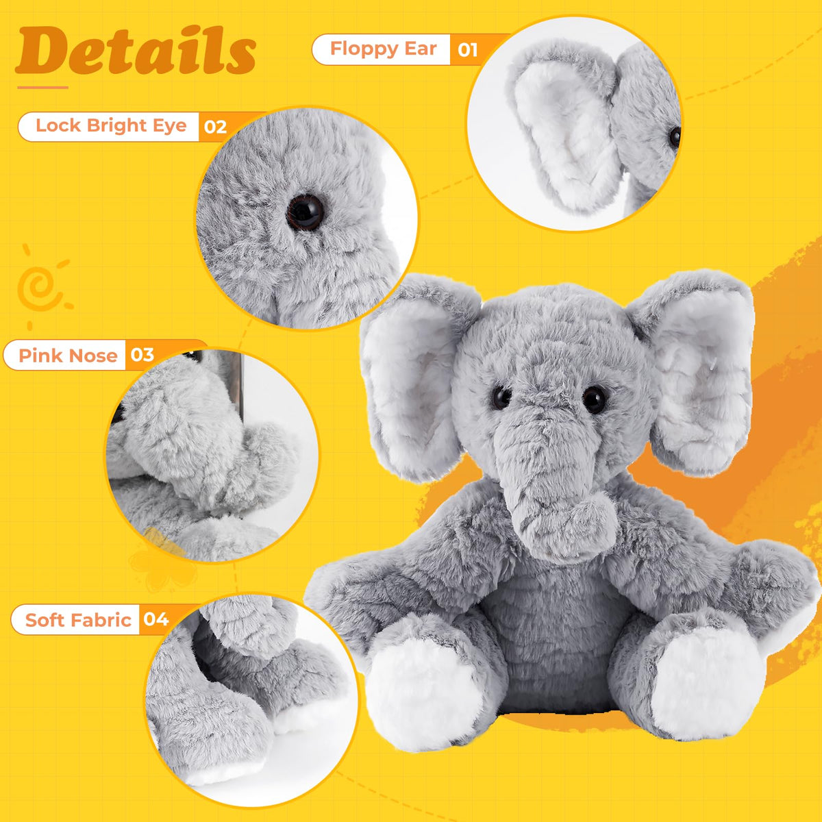 Mikee Fluffie elephant plush in bed ready for snuggly nights